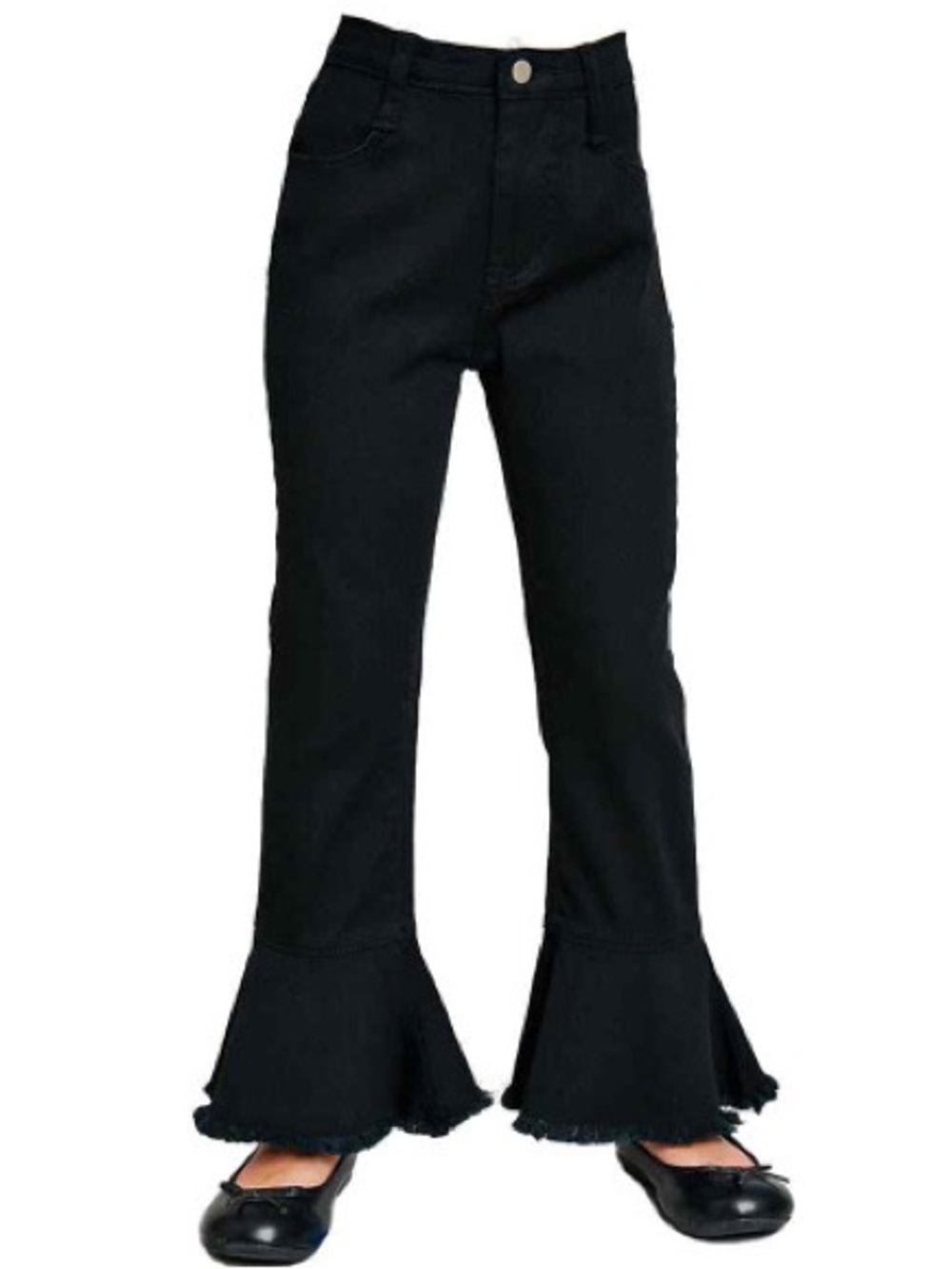 Hayden Girls Black Ruffle Hem Cropped Flare Jeans